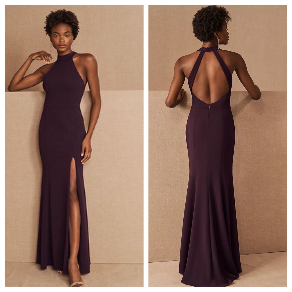 Nwot Bhldn Montreal Crepe Dress Purple High Neck Gown Z217-22
